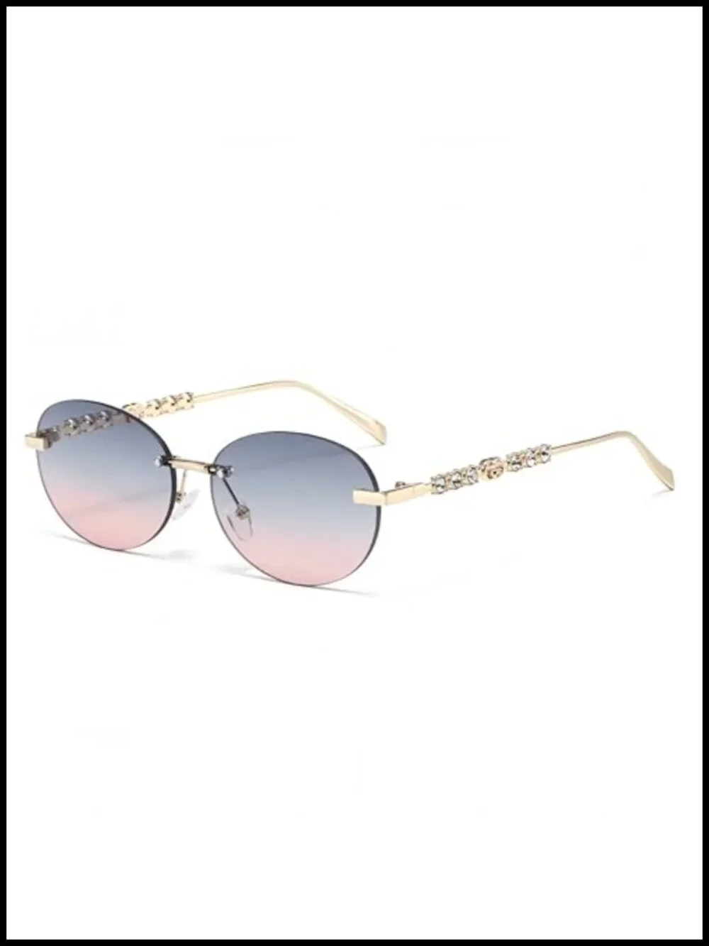 Rimless Rhinestone Sunglasses Metal Frame UV400 Protection Lightweight Non Slip